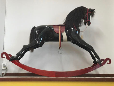 Vintage Haddon Black Fiberglass Rocking Horse